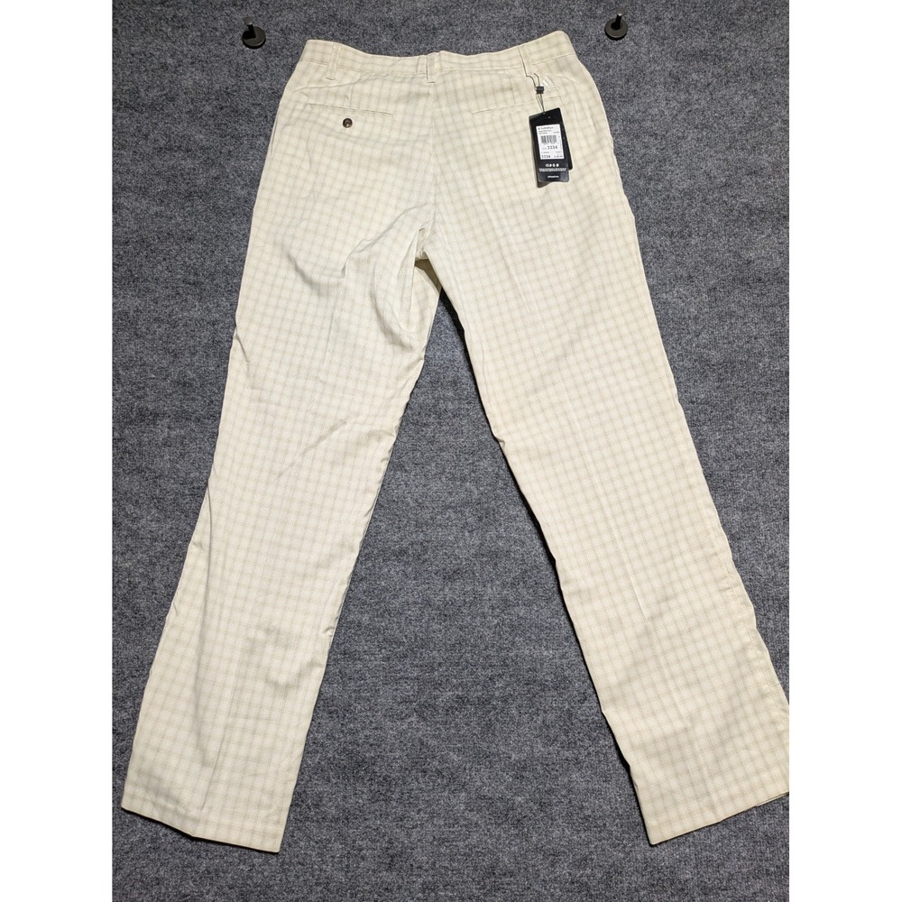 NWT Adidas Men's Golf Plaid Pants Beige Khaki Size 33x34 Pleated Performance